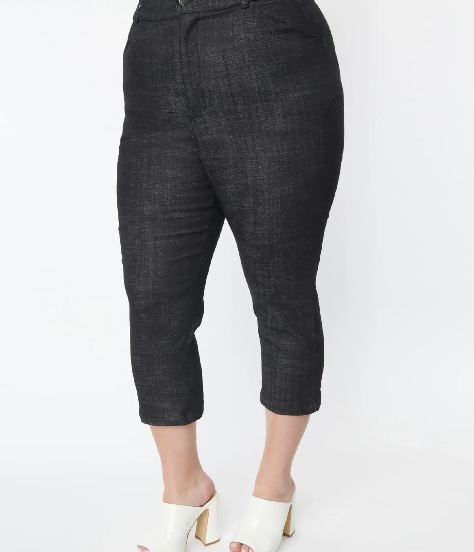 Unique Vintage All Things Black>Smak Parlour Plus Size Black Denim Capris