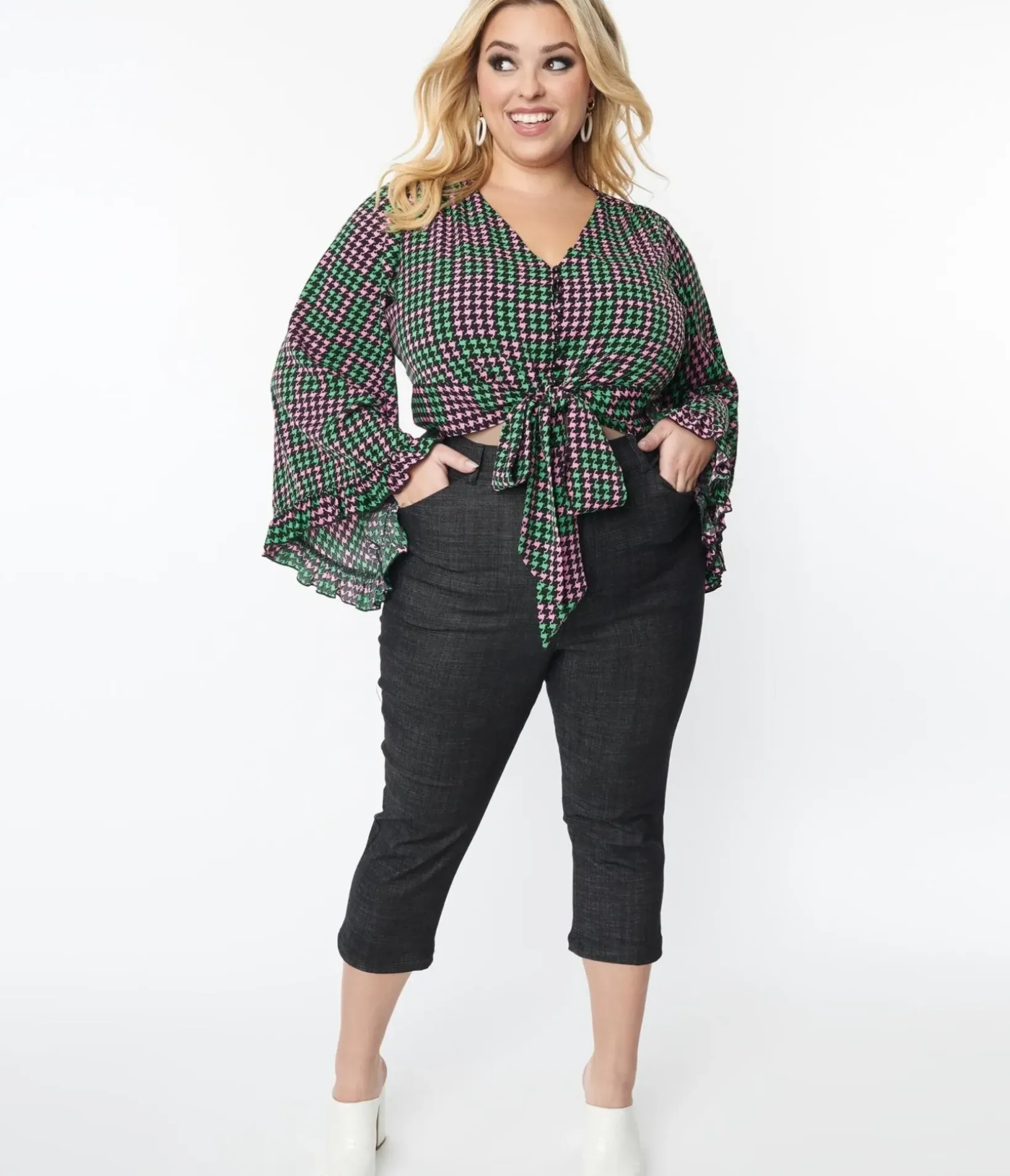 Unique Vintage All Things Black>Smak Parlour Plus Size Black Denim Capris