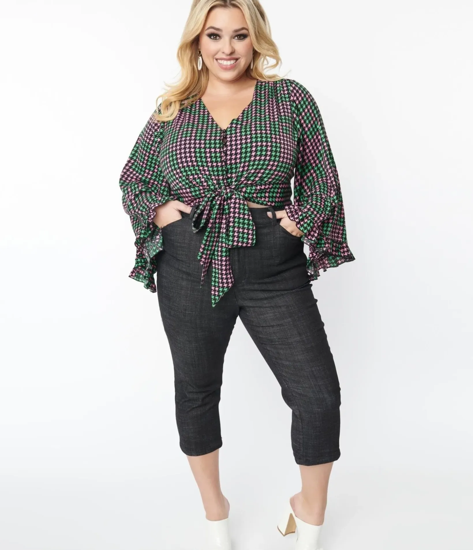 Unique Vintage All Things Black>Smak Parlour Plus Size Black Denim Capris