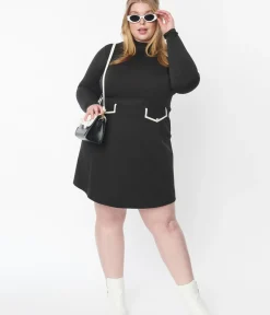 Unique Vintage Fit & Flare|Pocket Dresses>Smak Parlour Plus Size Black Mock Turtleneck Fit & Flare Dress
