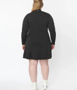 Unique Vintage Fit & Flare|Pocket Dresses>Smak Parlour Plus Size Black Mock Turtleneck Fit & Flare Dress