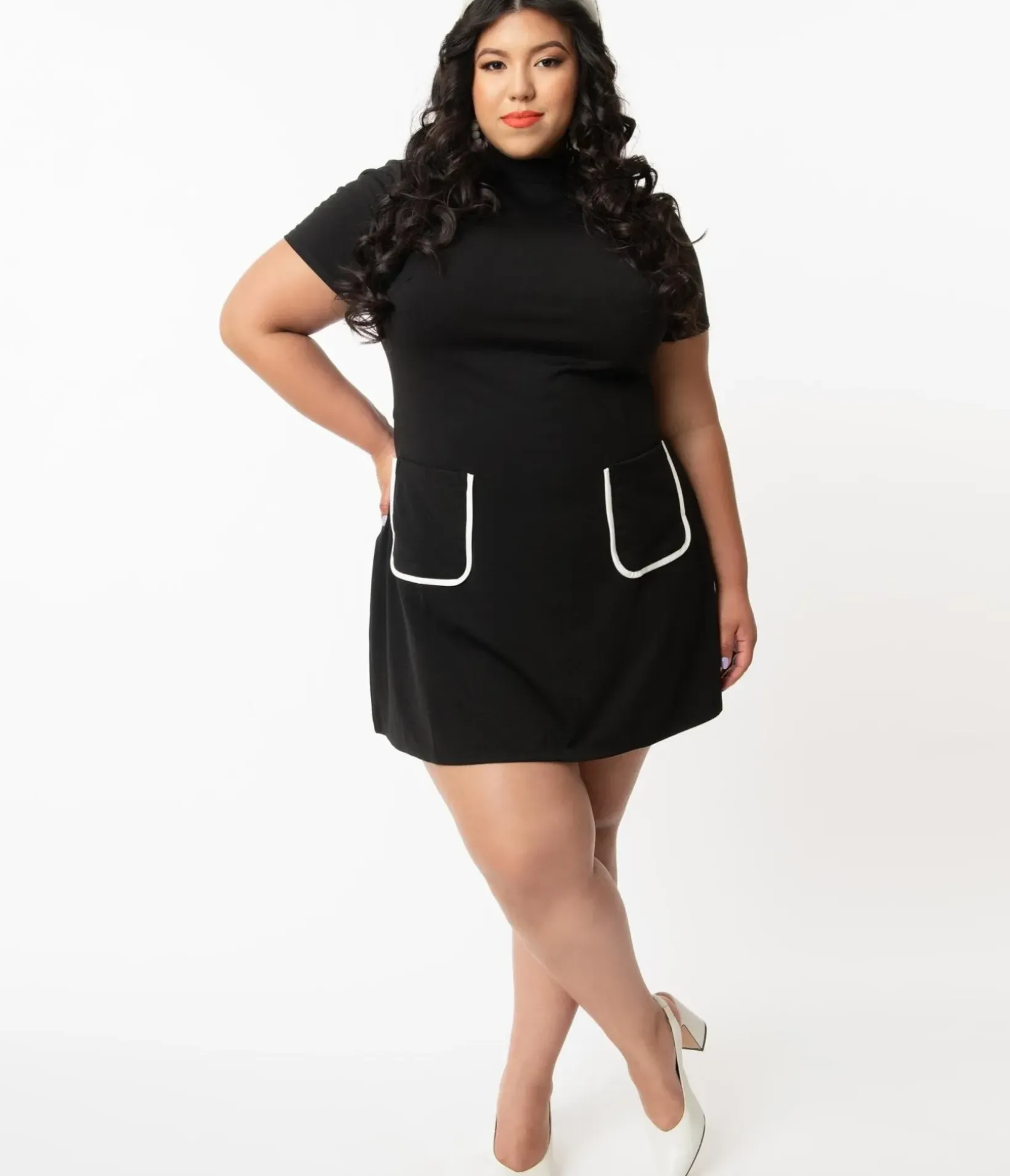 Unique Vintage Pocket Dresses|Everyday Dresses>Smak Parlour Plus Size Black Mock Turtleneck Wave Maker Dress