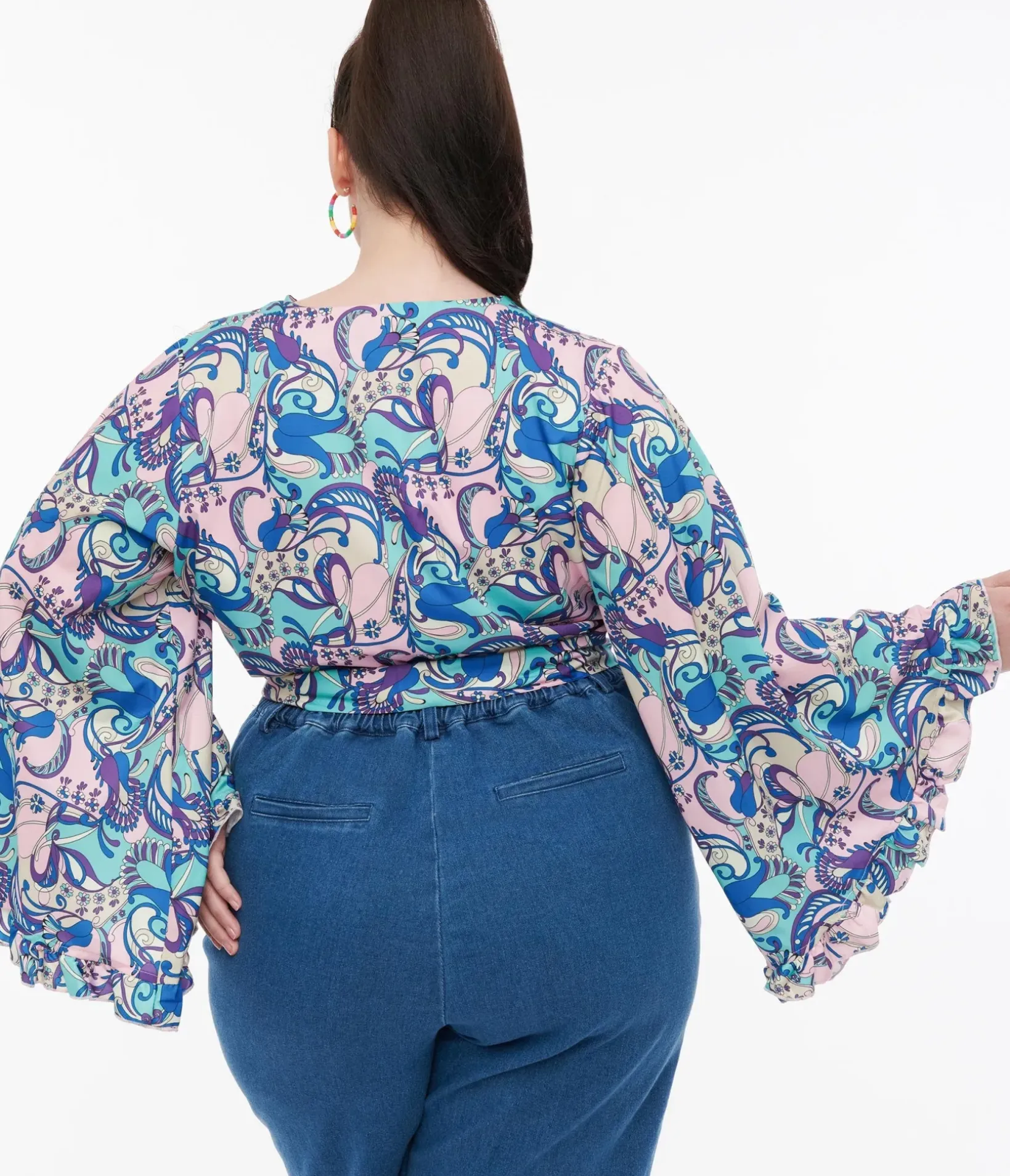 Unique Vintage Blouses|Blouses>Smak Parlour Plus Size Blue & Purple Psychedelic Floral Belva Crop Blouse