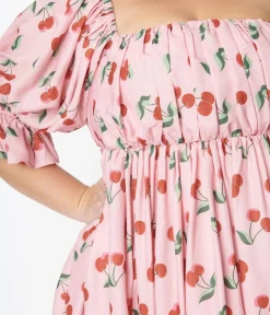 Unique Vintage Babydoll|Babydoll>Smak Parlour Plus Size Pink & Cherries Love Interest Babydoll Dress