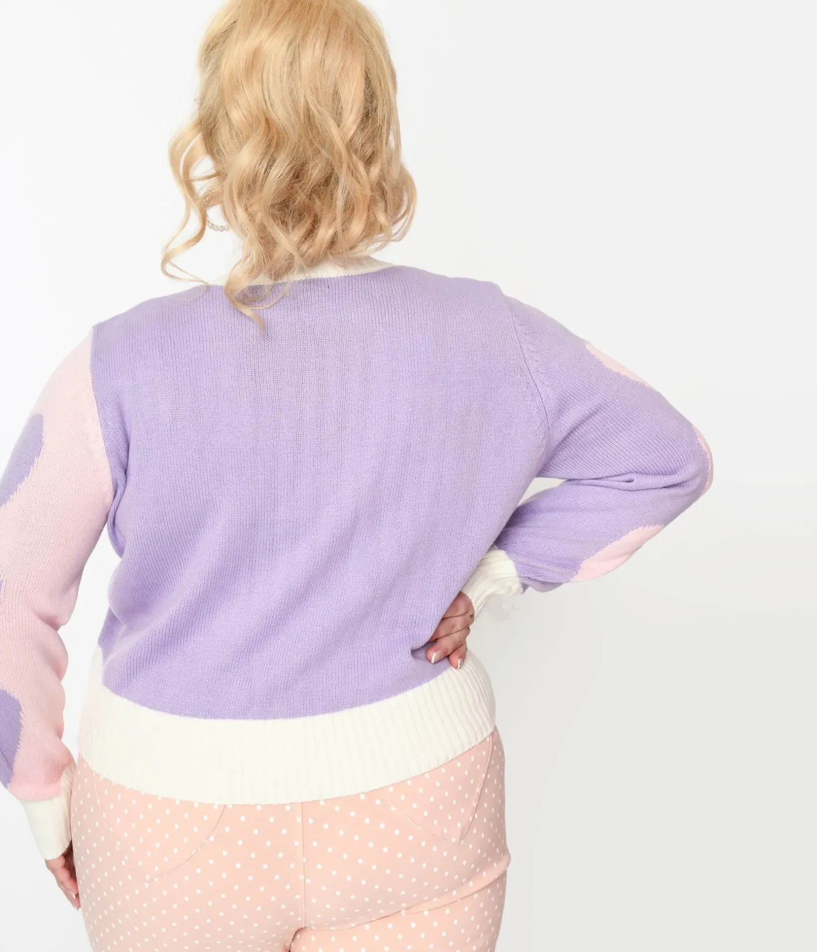 Unique Vintage Sweaters & Cardigans|Sweaters & Cardigans>Smak Parlour Plus Size Pink & Lavender Hearts Cardigan