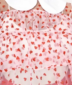 Unique Vintage All Things Pink|All Things Red>Smak Parlour Plus Size Pink & Red Glitter Hearts Mesh Ruffle Top