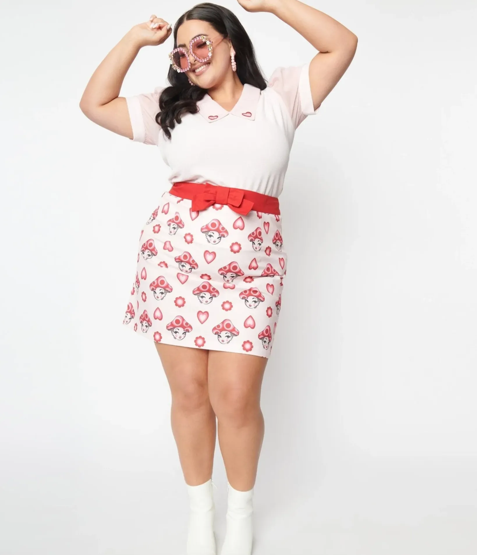 Unique Vintage Skirts|Skirts>Smak Parlour Plus Size Pink & Red Madam Mushroom Mod Skirt