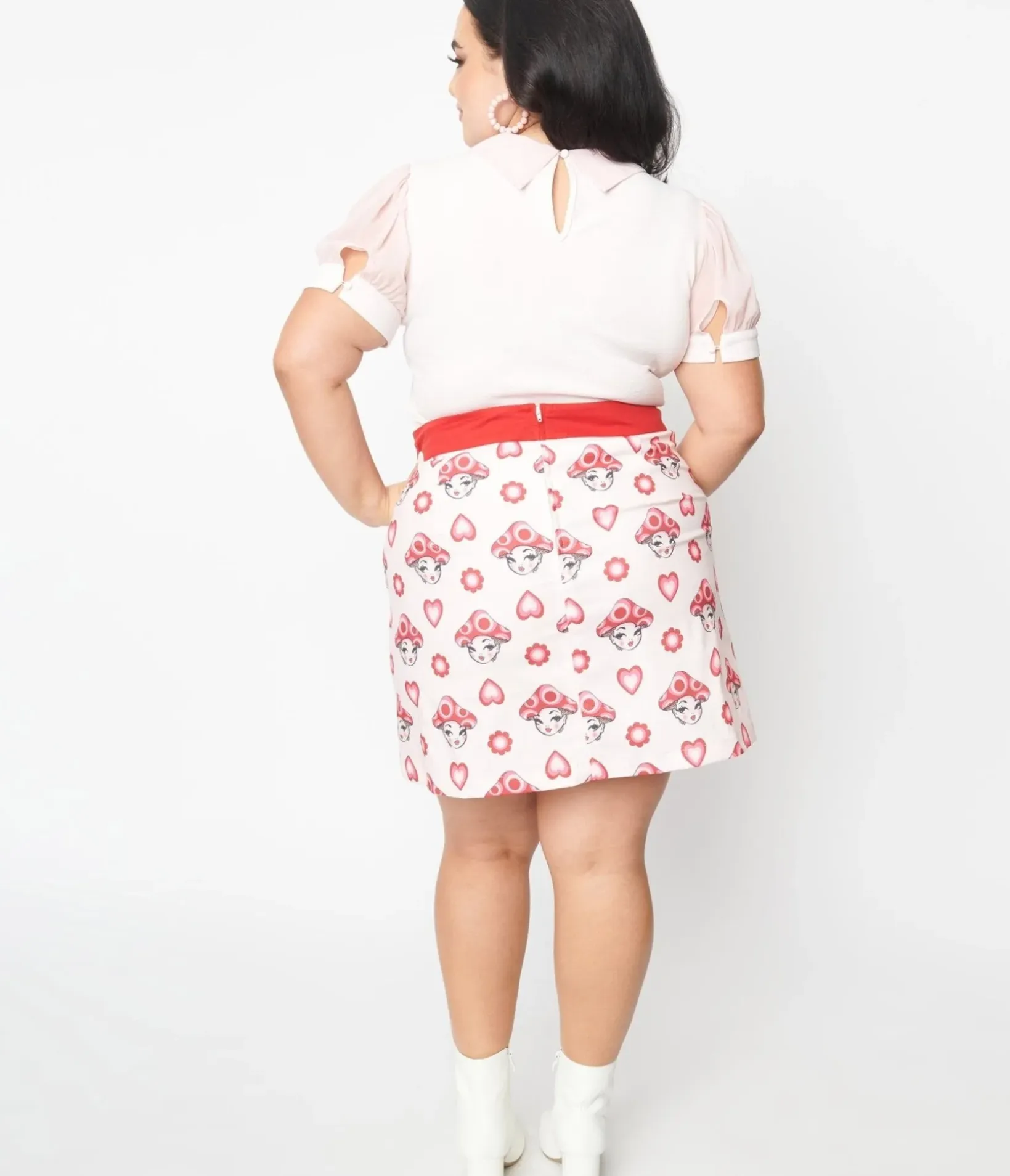 Unique Vintage Skirts|Skirts>Smak Parlour Plus Size Pink & Red Madam Mushroom Mod Skirt