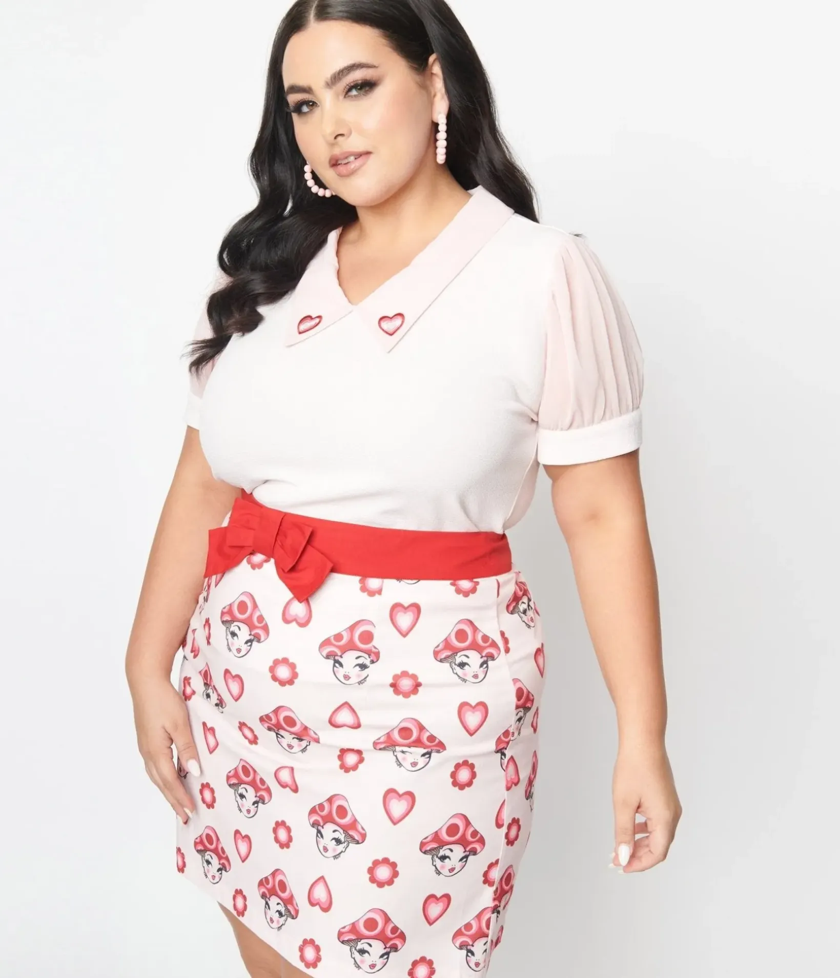 Unique Vintage Skirts|Skirts>Smak Parlour Plus Size Pink & Red Madam Mushroom Mod Skirt
