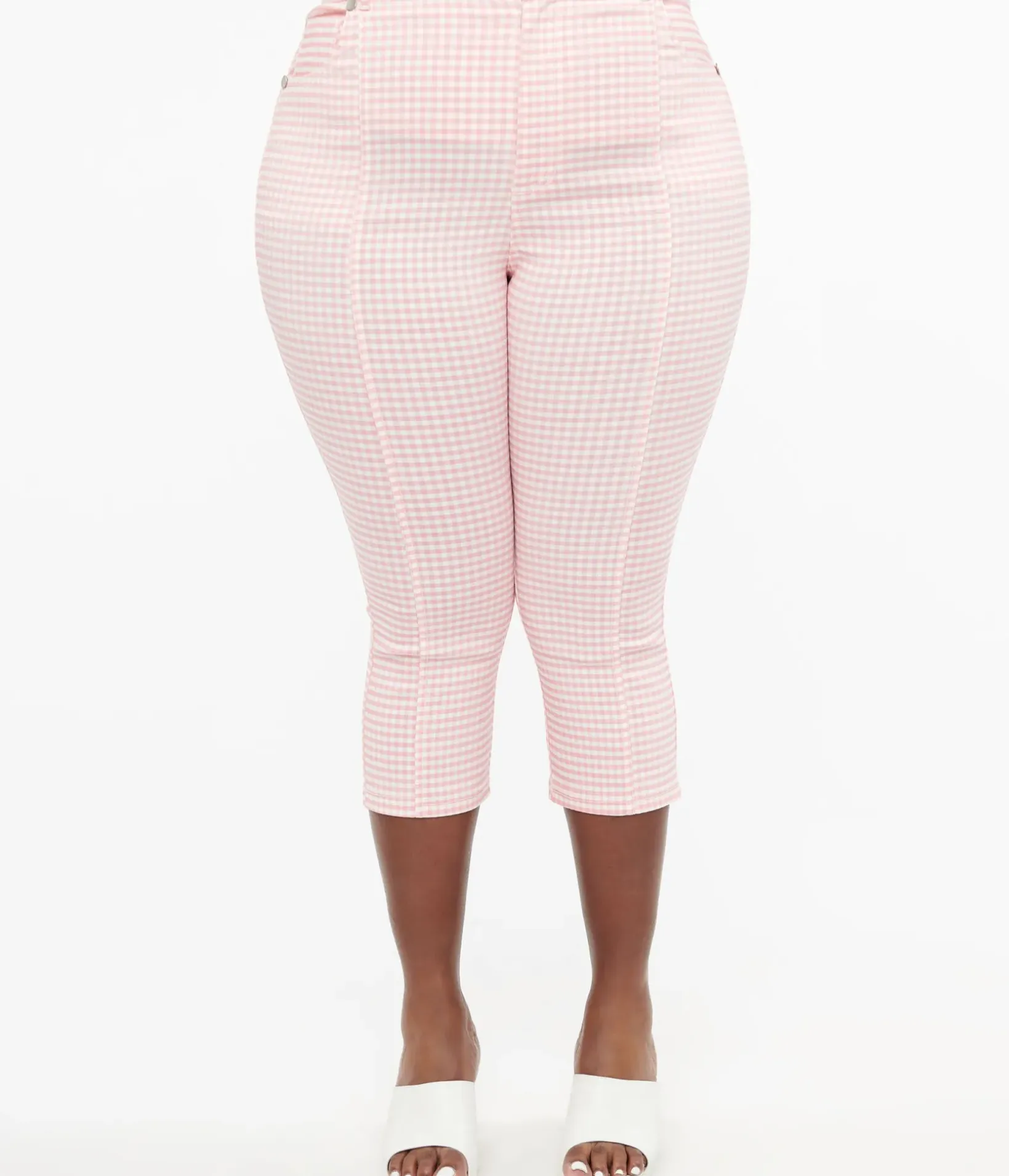 Unique Vintage All Things Pink>Smak Parlour Plus Size Pink & White Gingham Capri Pants