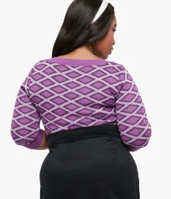 Unique Vintage Sweaters & Cardigans|Sweaters & Cardigans>Smak Parlour Plus Size Purple Plaid & Black Cat Sweater