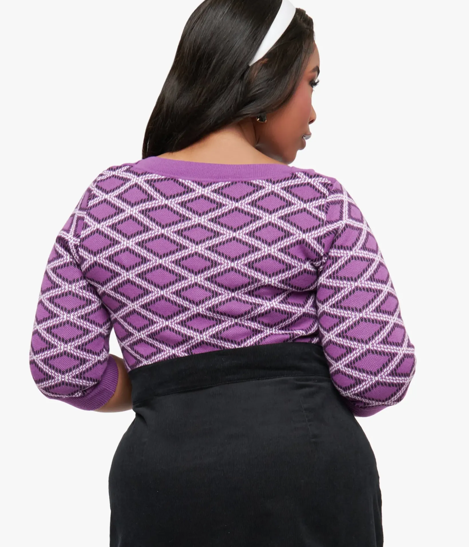 Unique Vintage Sweaters & Cardigans|Sweaters & Cardigans>Smak Parlour Plus Size Purple Plaid & Black Cat Sweater