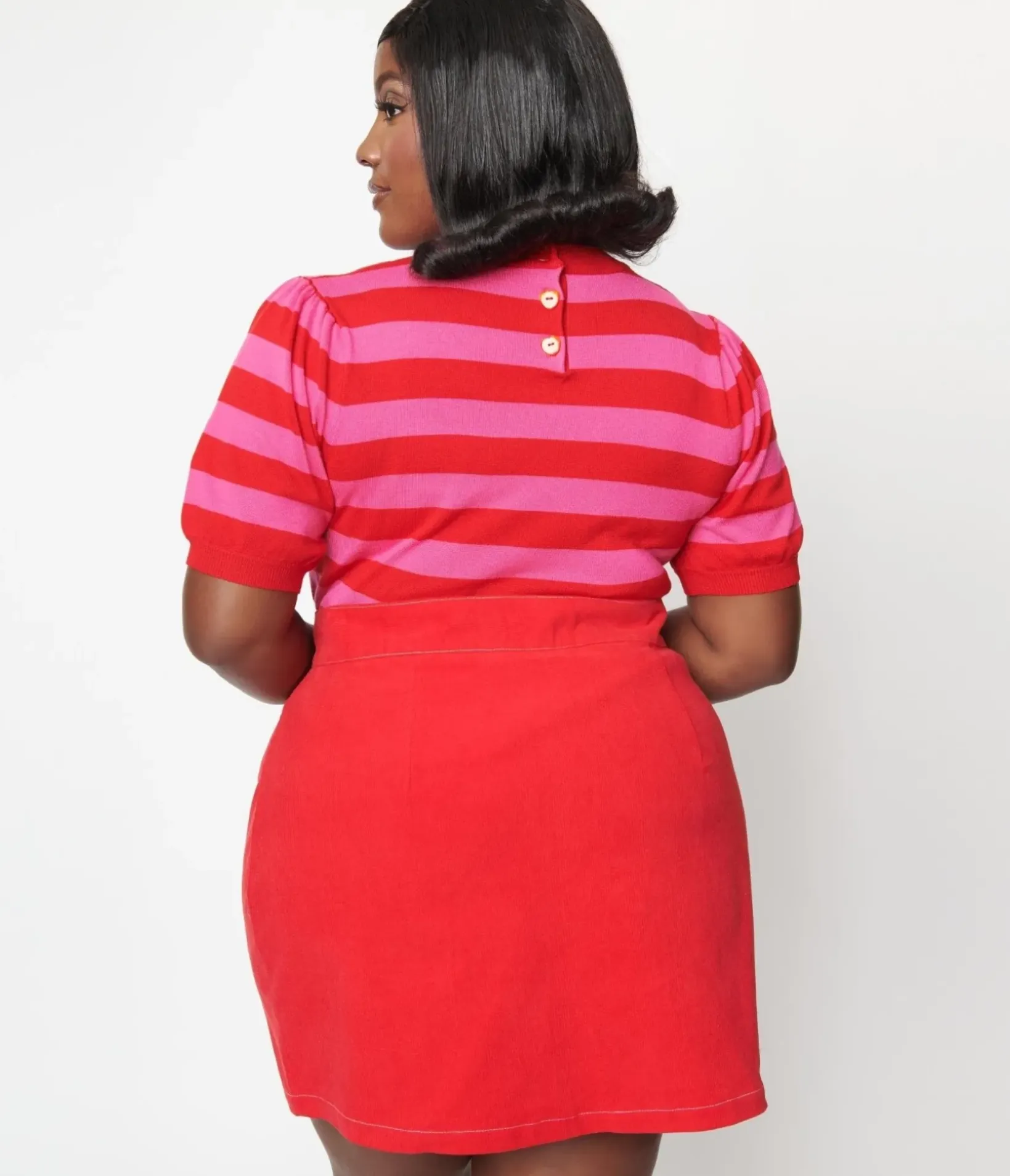 Unique Vintage All Things Pink|All Things Red>Smak Parlour Plus Size Red & Pink Stripe Keyhole Heart Sweater