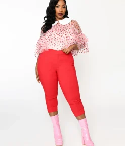 Unique Vintage Pants|Pants>Smak Parlour Plus Size Red & Polka Dot Heart Pocket Smarty Pants Capri