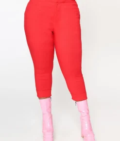 Unique Vintage Pants|Pants>Smak Parlour Plus Size Red & Polka Dot Heart Pocket Smarty Pants Capri