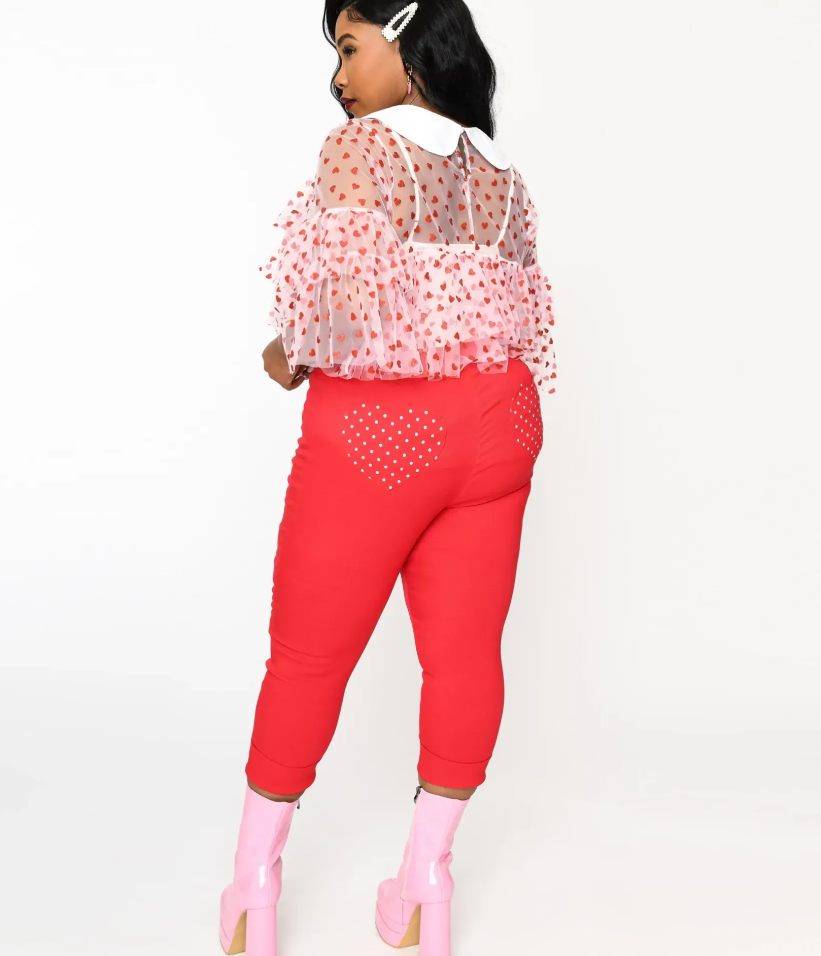 Unique Vintage Pants|Pants>Smak Parlour Plus Size Red & Polka Dot Heart Pocket Smarty Pants Capri