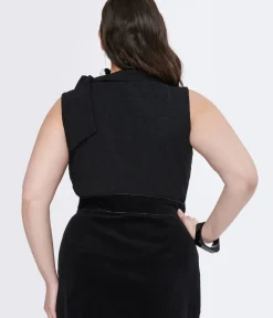 Unique Vintage All Things Black>Smak Parlour Plus Size 1960s Black Cowl Neck Tie Blouse