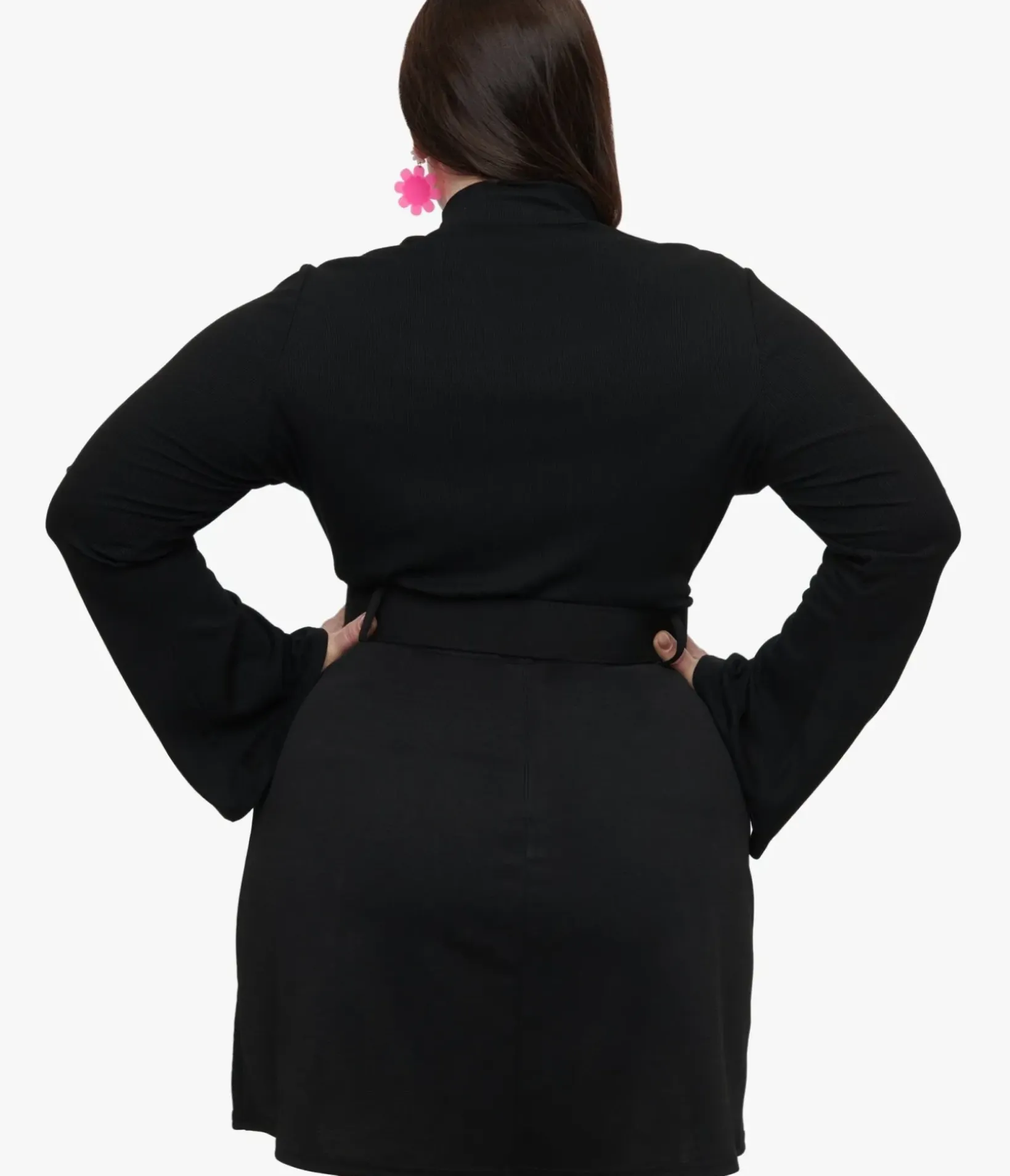 Unique Vintage All Things Black|Work Wear>Smak Parlour Plus Size 1960s Black Mock Neck Bell Sleeve Top