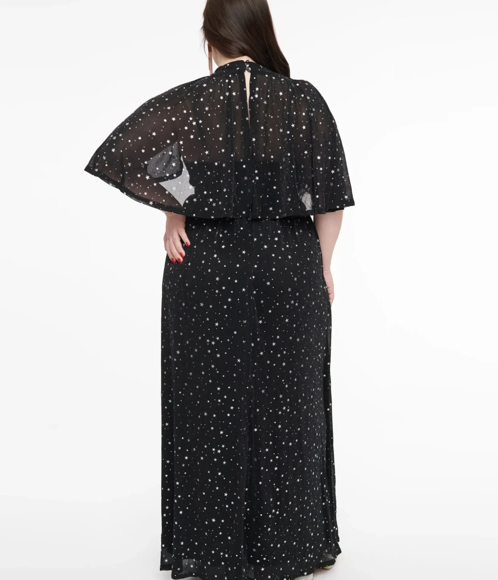 Unique Vintage Maxi|Midi & Maxi>Smak Parlour Plus Size 1970s Black & Silver Star Cape Maxi Dress