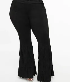 Unique Vintage Pants|Pants>Smak Parlour Plus Size 1970s Black Suede Tassel Flare Pants