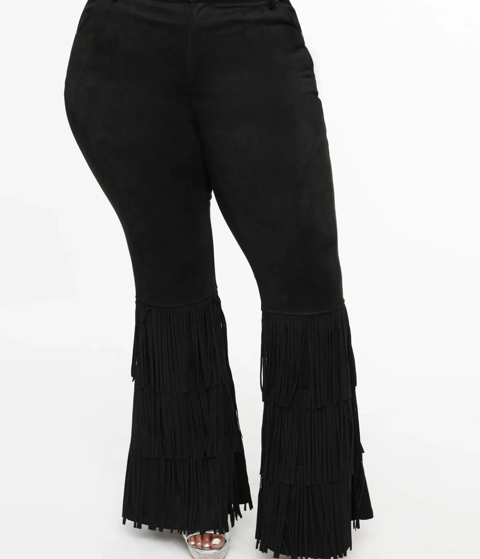 Unique Vintage Pants|Pants>Smak Parlour Plus Size 1970s Black Suede Tassel Flare Pants