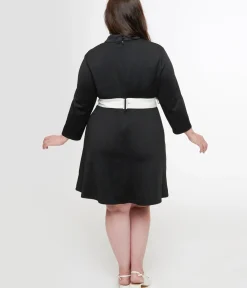 Unique Vintage Everyday Dresses|All Things Black>Smak Parlour Plus Size 1960s Black & White Belted A-Line Dress