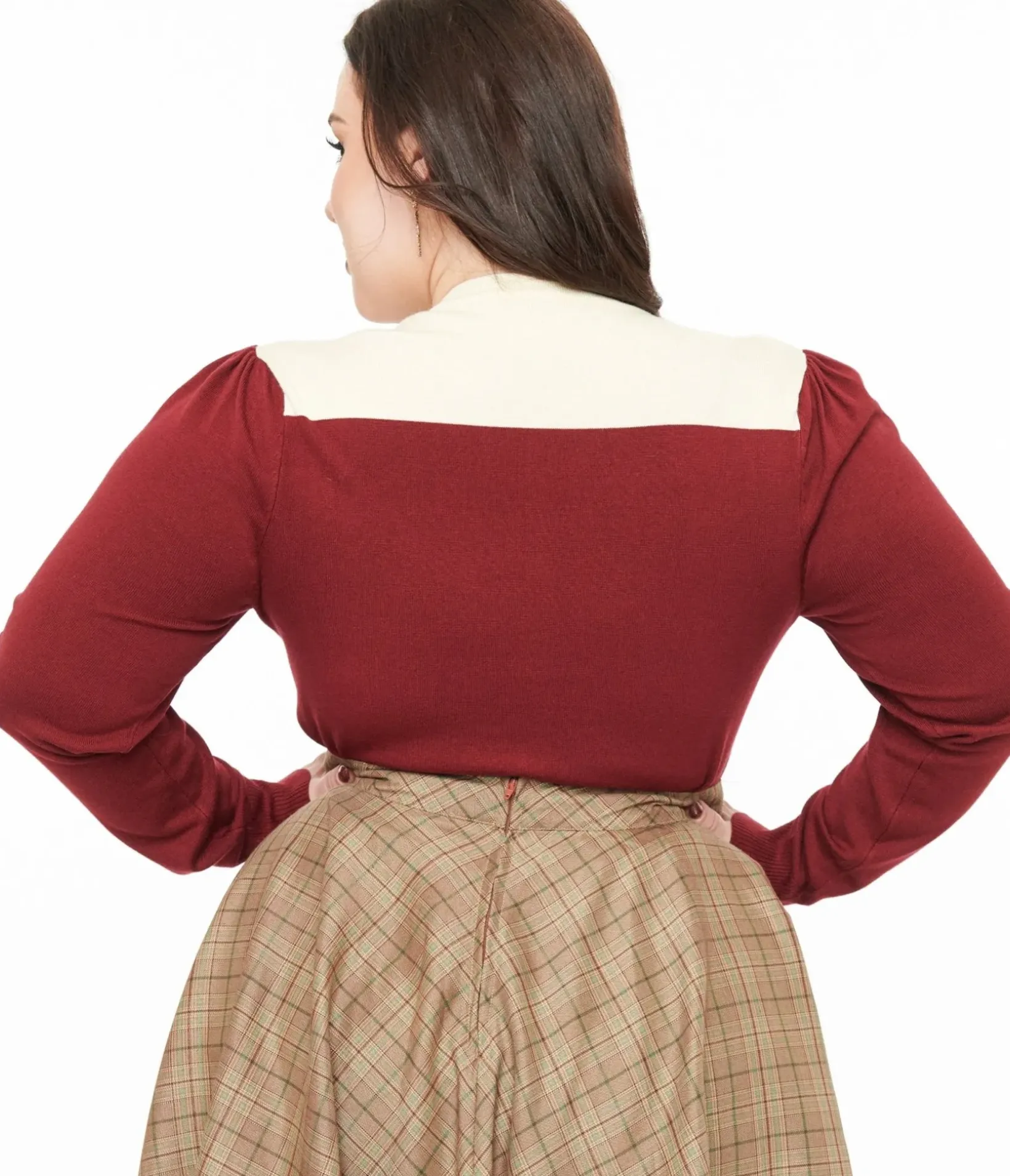 Unique Vintage Sweaters & Cardigans>Smak Parlour Plus Size 1960s Burgundy & Ivory Mistletoe Cardigan