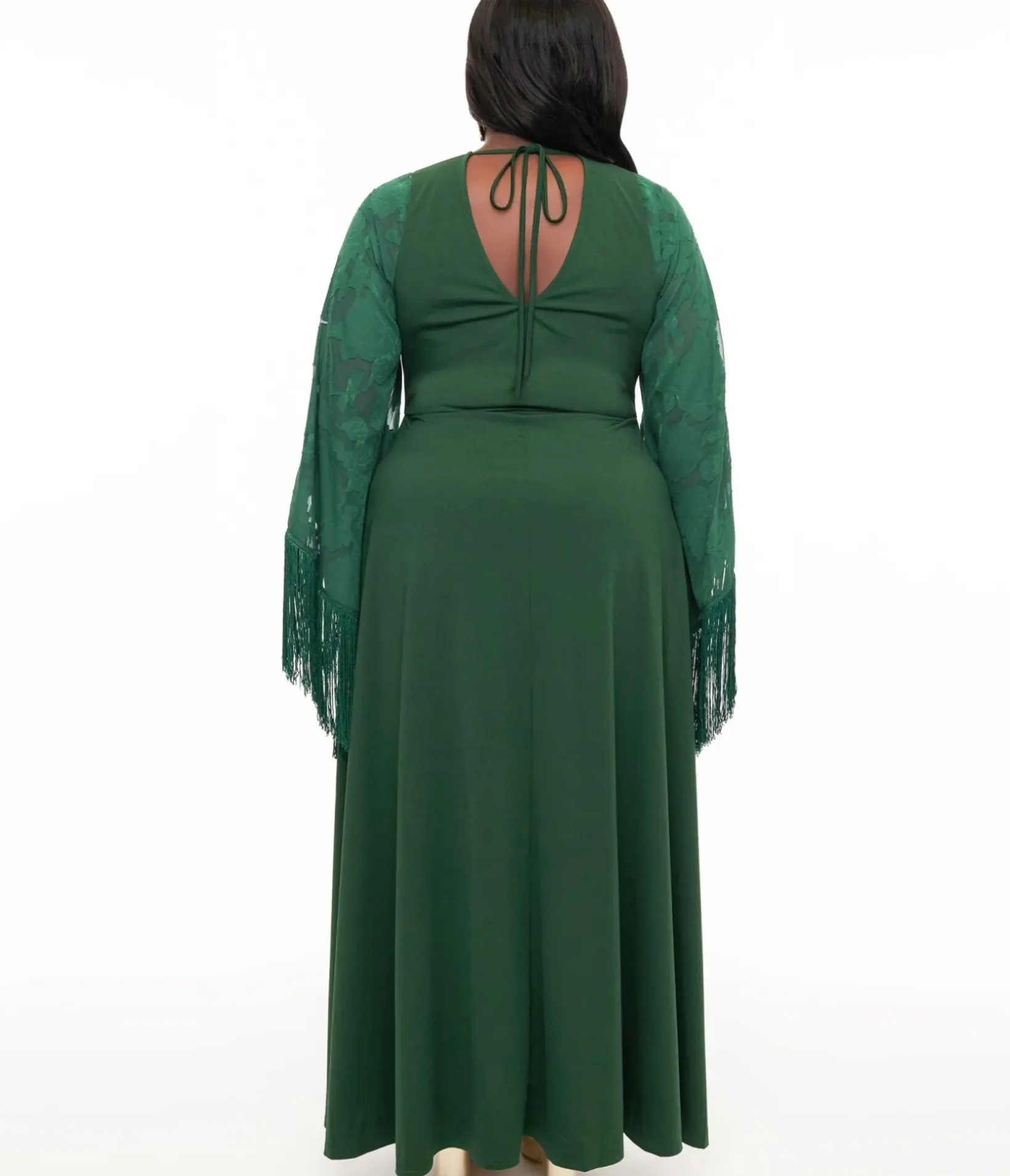 Unique Vintage Maxi|Everyday Dresses>Smak Parlour Plus Size 1970s Green Fringe Sleeve Maxi Dress