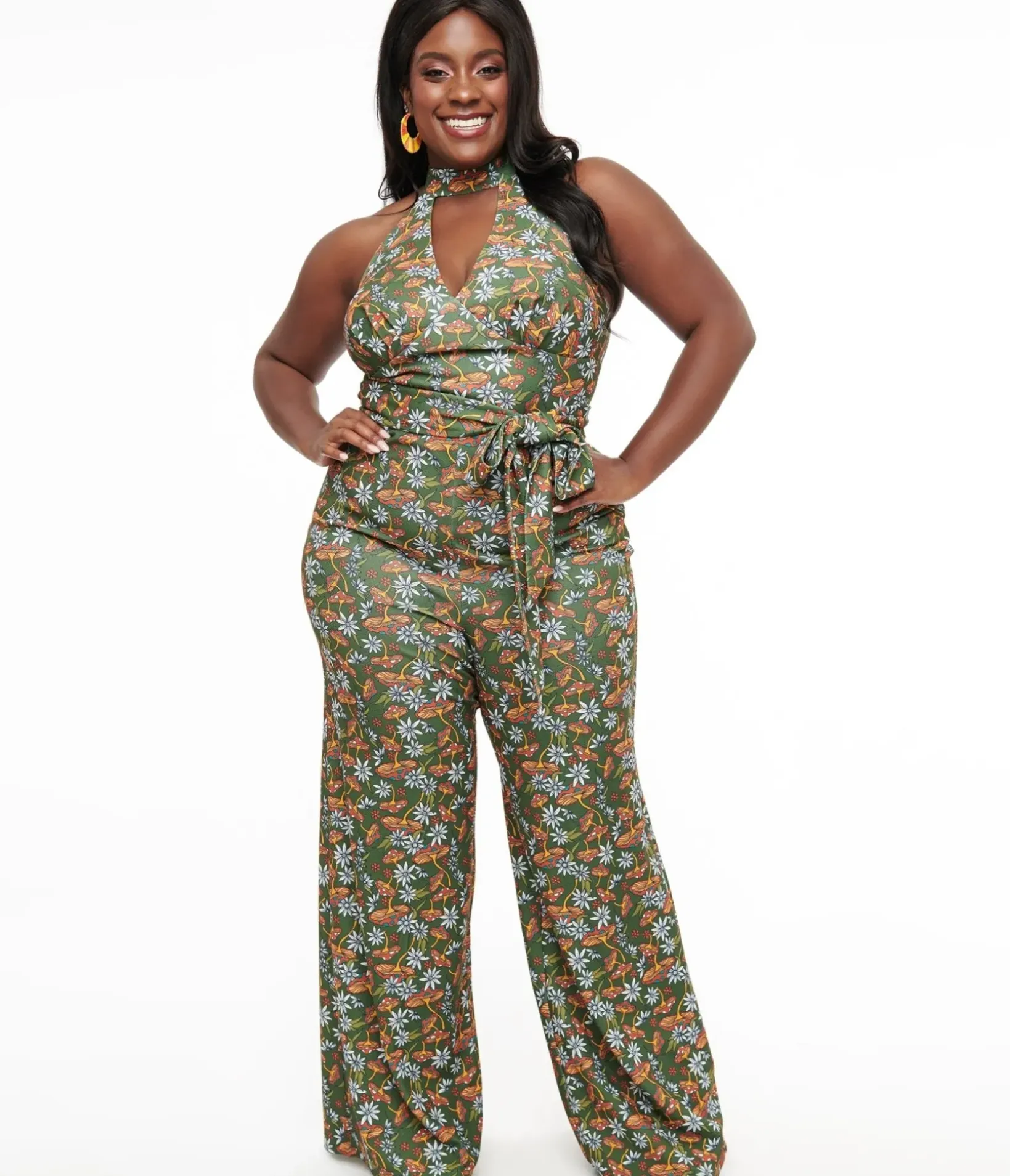 Unique Vintage Rompers & Jumpsuits|Rompers & Jumpsuits>Smak Parlour Plus Size 1960s Green & Orange Mushroom Glamour Goddess Jumpsuit