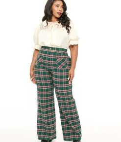 Unique Vintage Pants|Pants>Smak Parlour Plus Size 1960s Green & Red Plaid Wide Leg Trousers
