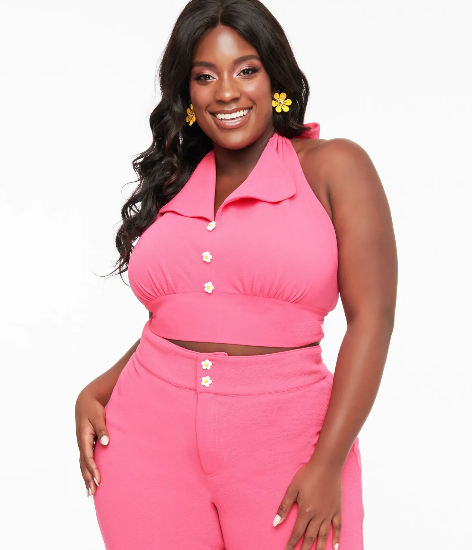 Unique Vintage All Things Pink>Smak Parlour Plus Size 1960s Hot Pink Halter Crop Top