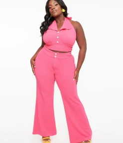 Unique Vintage Pants|Pants>Smak Parlour Plus Size 1960s Hot Pink High Waist Flare Pants