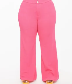 Unique Vintage Pants|Pants>Smak Parlour Plus Size 1960s Hot Pink High Waist Flare Pants