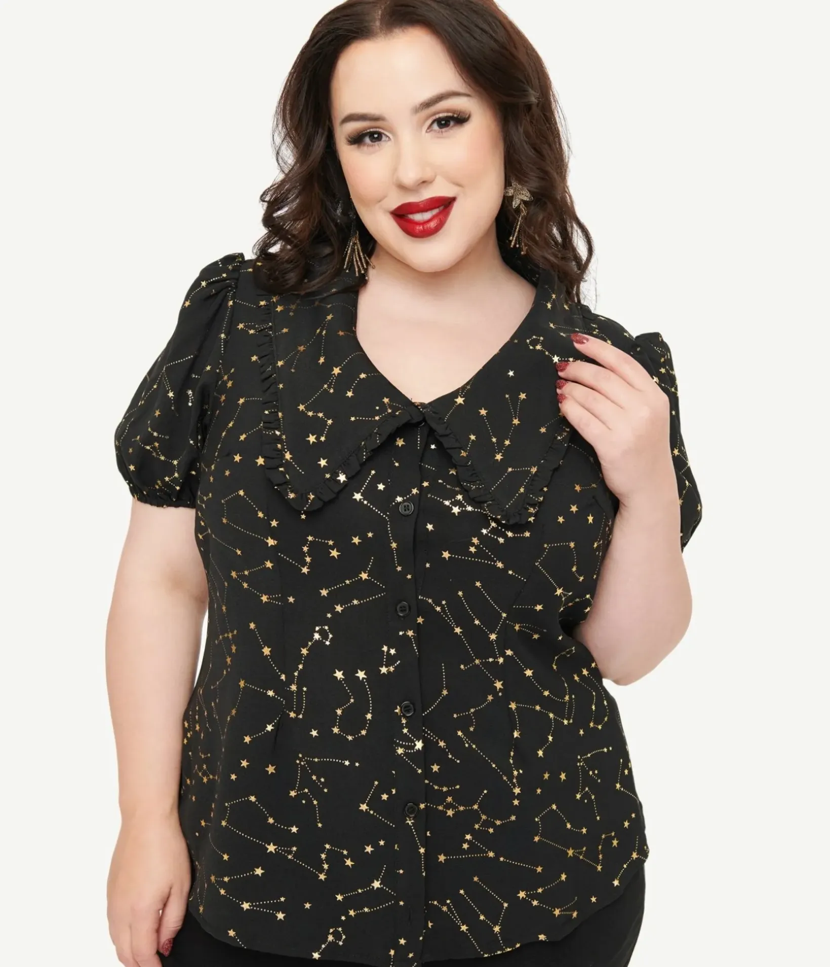 Unique Vintage Blouses|Blouses>Smak Parlour Plus Size 1960s Ivory Lace Puff Sleeve Blouse