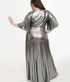Unique Vintage Maxi|Midi & Maxi>Smak Parlour Plus Size 1970s Metallic Silver Cutout Maxi Dress