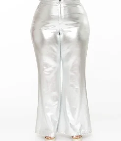 Unique Vintage Pants|Pants>Smak Parlour Plus Size 1960s Metallic Silver High Waist Flare Pants