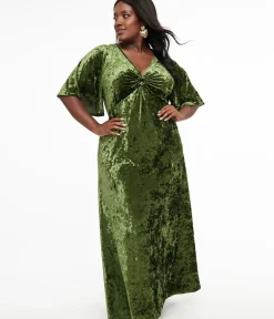 Unique Vintage Maxi|Midi & Maxi>Smak Parlour Plus Size 1970s Mossy Green Velvet Cutout Maxi Dress