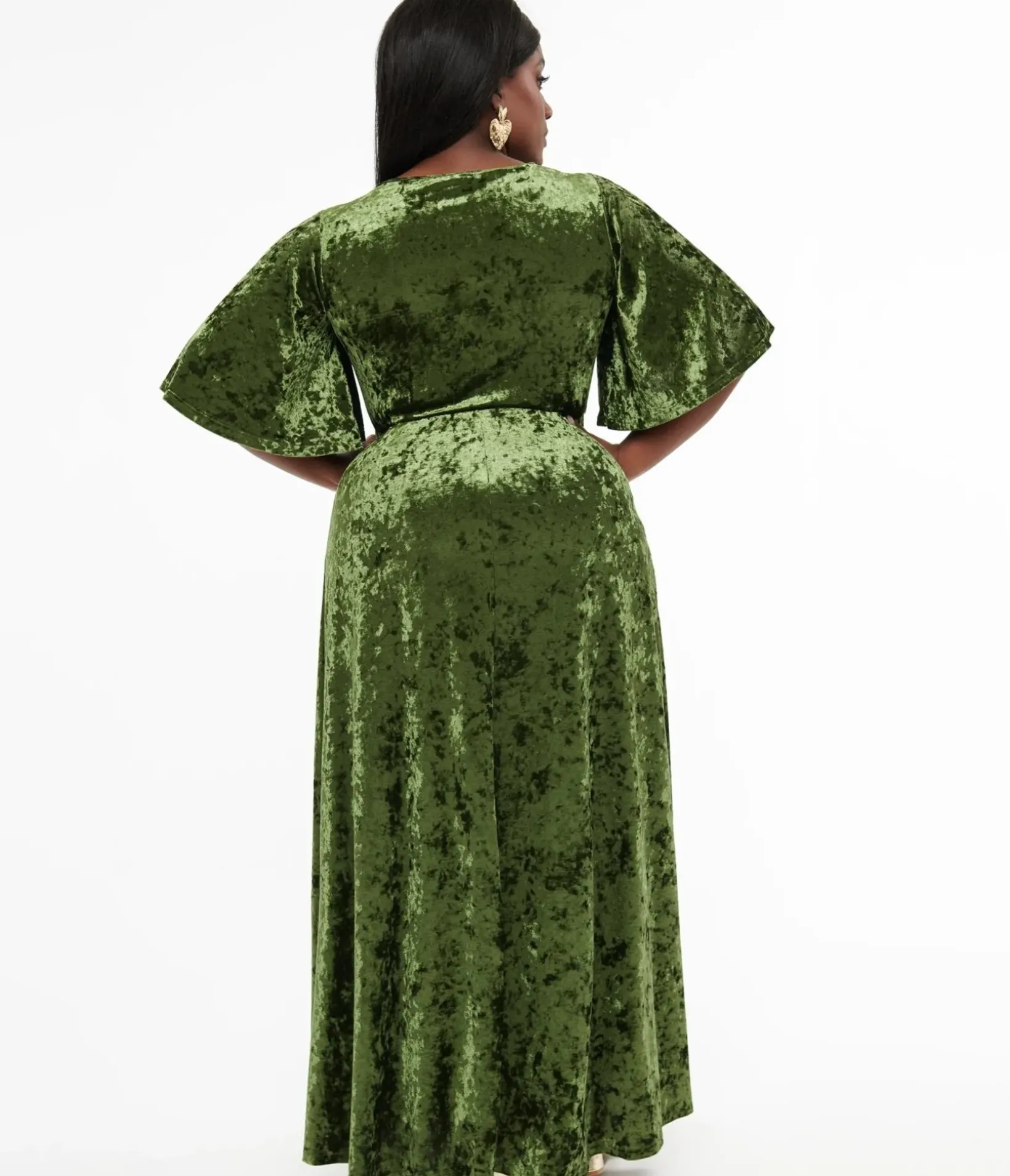 Unique Vintage Maxi|Midi & Maxi>Smak Parlour Plus Size 1970s Mossy Green Velvet Cutout Maxi Dress
