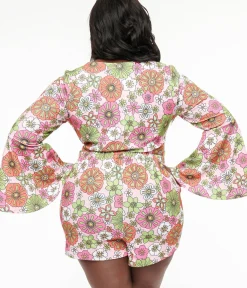Unique Vintage All Things Pink>Smak Parlour Plus Size 1960s Pink Retro Bloom Trumpet Sleeve Top