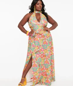 Unique Vintage Maxi|Midi & Maxi>Smak Parlour Plus Size 1960s Pink Strawberry Fields Halter Maxi Dress