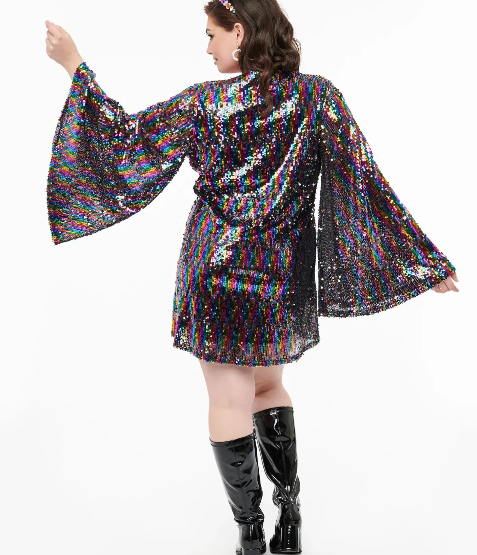 Unique Vintage Fit & Flare|Pocket Dresses>Smak Parlour Plus Size 1960s Rainbow Sequin Downtown Scene Mini Dress