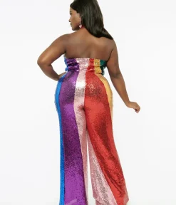 Unique Vintage Rompers & Jumpsuits|Rompers & Jumpsuits>Smak Parlour Plus Size 1960s Rainbow Sequin Glamour Goddess Jumpsuit
