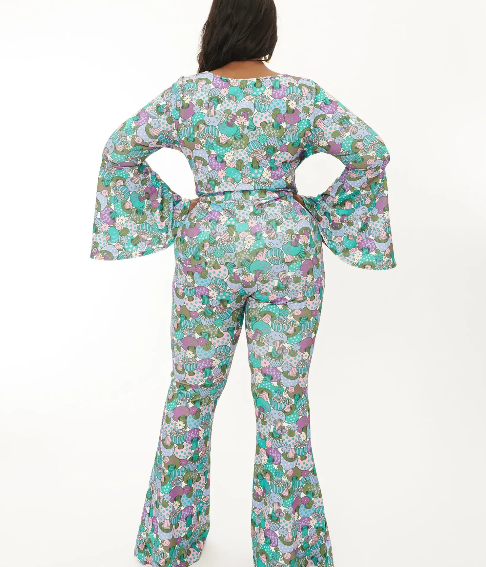Unique Vintage Pants|Pants>Smak Parlour Plus Size 1970s Teal Groovy Mushrooms Find Your Flare Pants