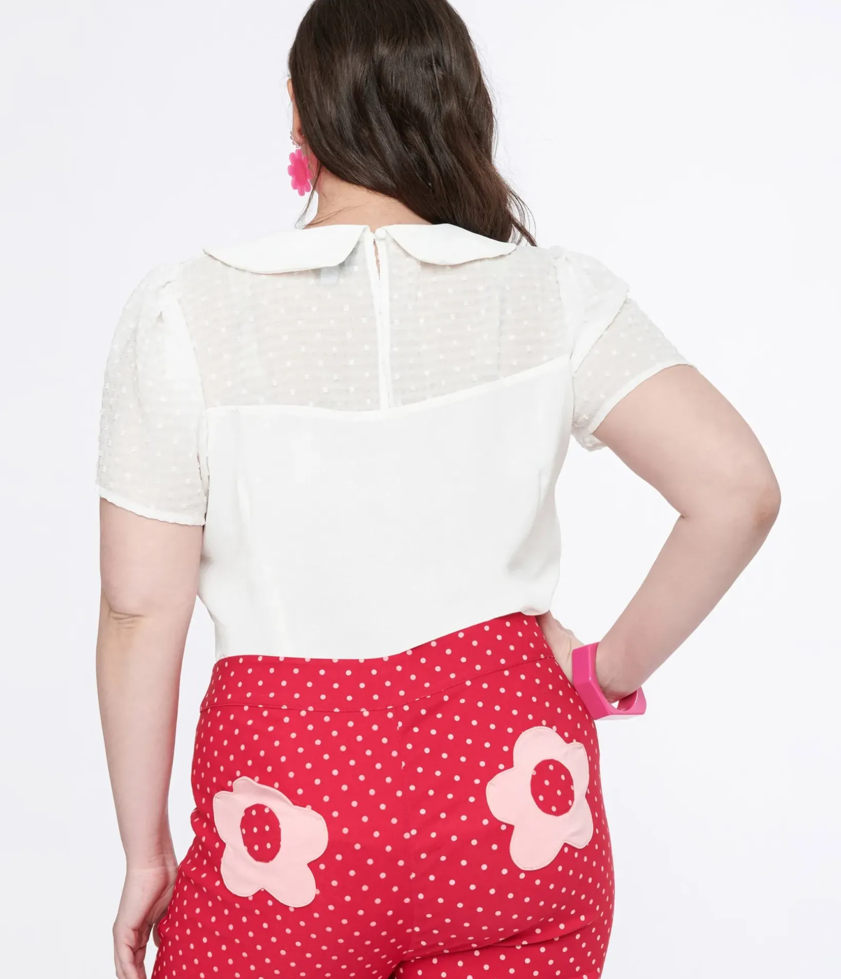 Unique Vintage Blouses|Blouses>Smak Parlour Plus Size White & Pink Collared Bow Blouse