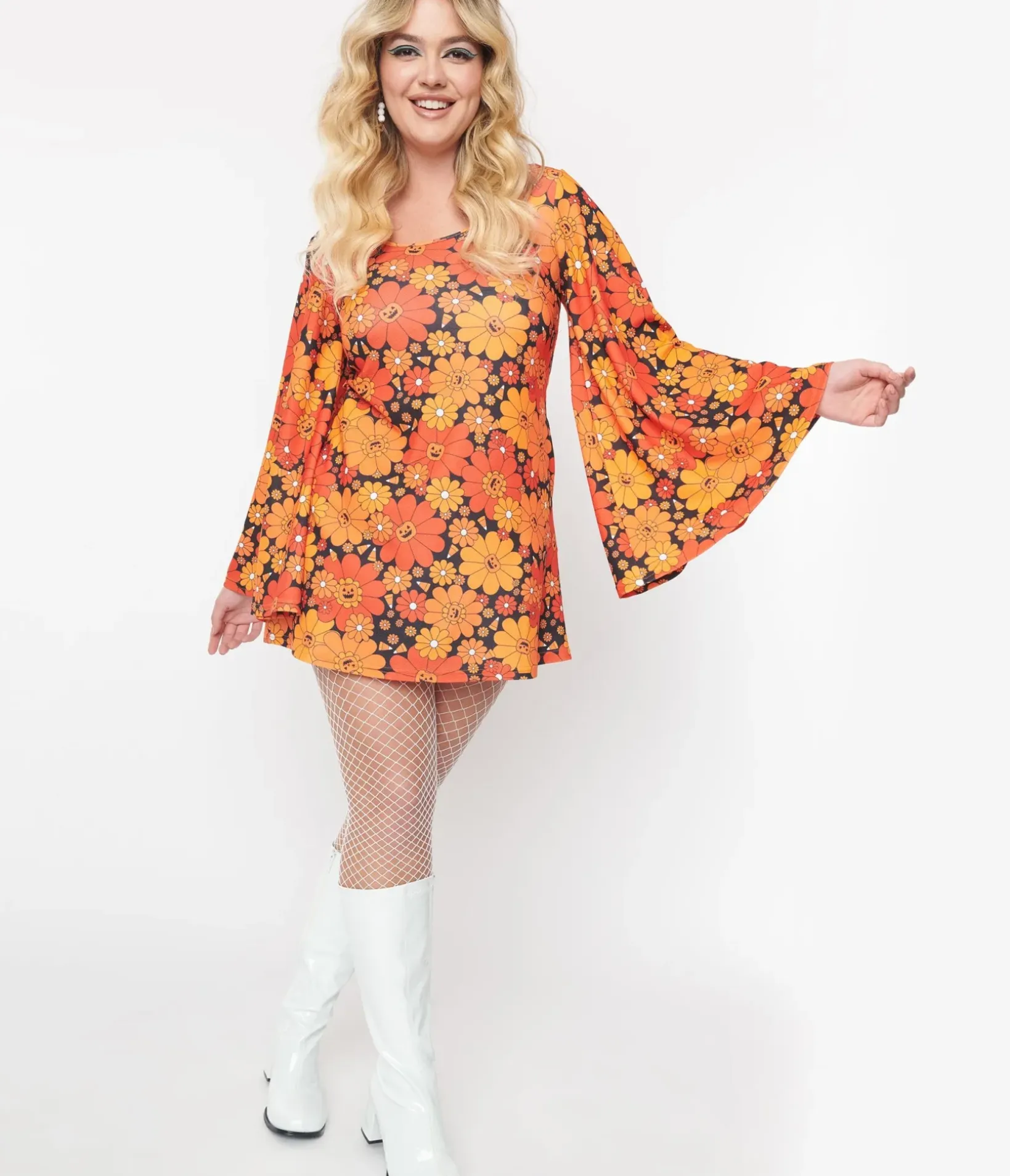 Unique Vintage Pocket Dresses|Everyday Dresses>Smak Parlour Pumpkin Mod Floral Downtown Scene Mini Dress