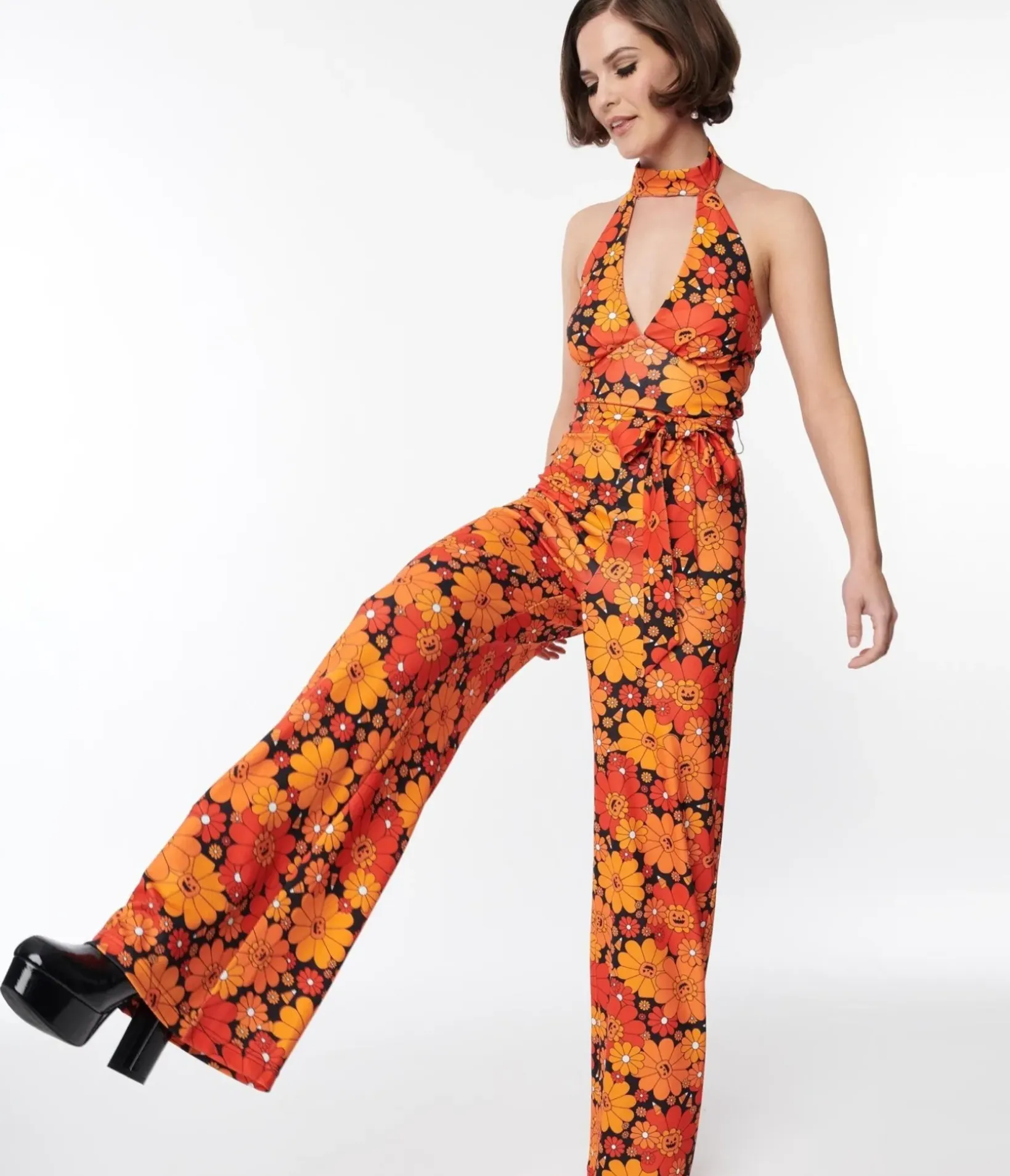 Unique Vintage Rompers & Jumpsuits|Rompers & Jumpsuits>Smak Parlour Pumpkin Mod Floral Glamour Goddess Jumpsuit