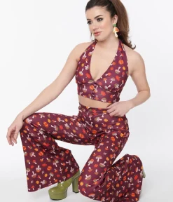 Unique Vintage Halloween>Smak Parlour Purple Pumpkin & Mushrooms Feelin Groovy Crop Top