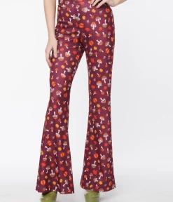 Unique Vintage Pants|Pants>Smak Parlour Purple 1970s Pumpkin & Mushrooms Find Your Flare Pants