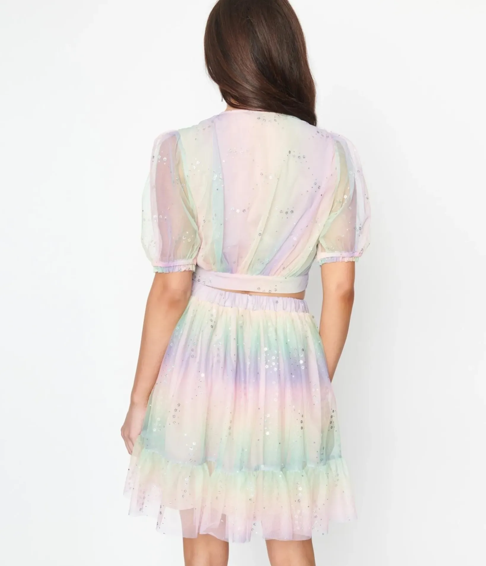 Unique Vintage Concert & Festivals>Smak Parlour Rainbow Ombre Roller Queen Crop Blouse