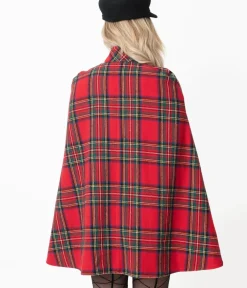 Unique Vintage Coats & Jackets|All Things Red>Smak Parlour Red Plaid Savile Row Cape Coat